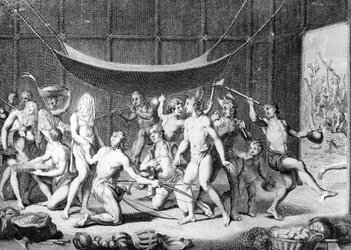Äktenskap mellan indianerna i Panama, från "Ceremonier och religiösa seder för alla världens folk" av Bernard Picart, publicerad 1723